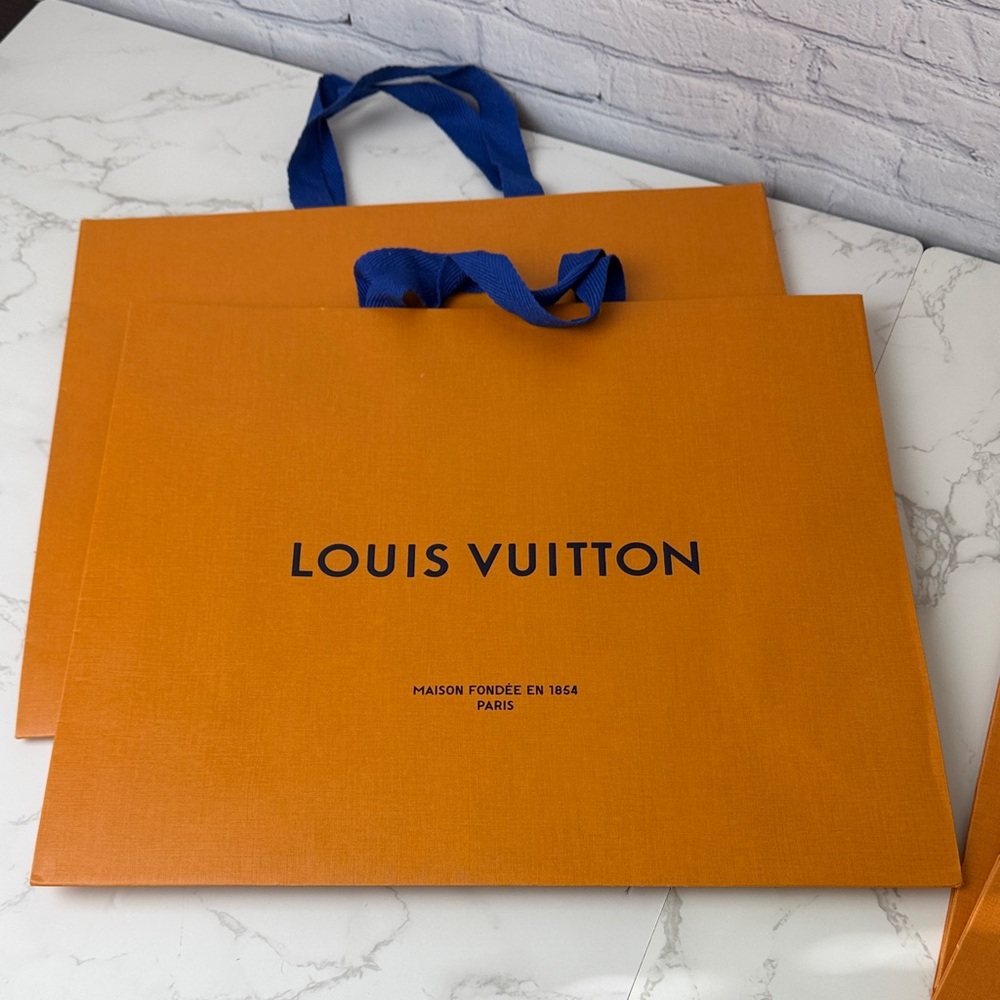 Louis Vuitton Bold Orange Bags with Blue Handles